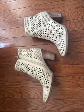 Franco Sarto Women’s Perforated Cutout Ankle Boots - Cream